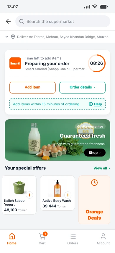 After: the active order card with Add item right on Home